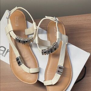 Bar III Cream Sandals with Silver Details